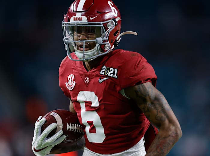 January 11, 2021, Alabama wide receiver Devonta Smith in CFP National Championship in Miami, FL.